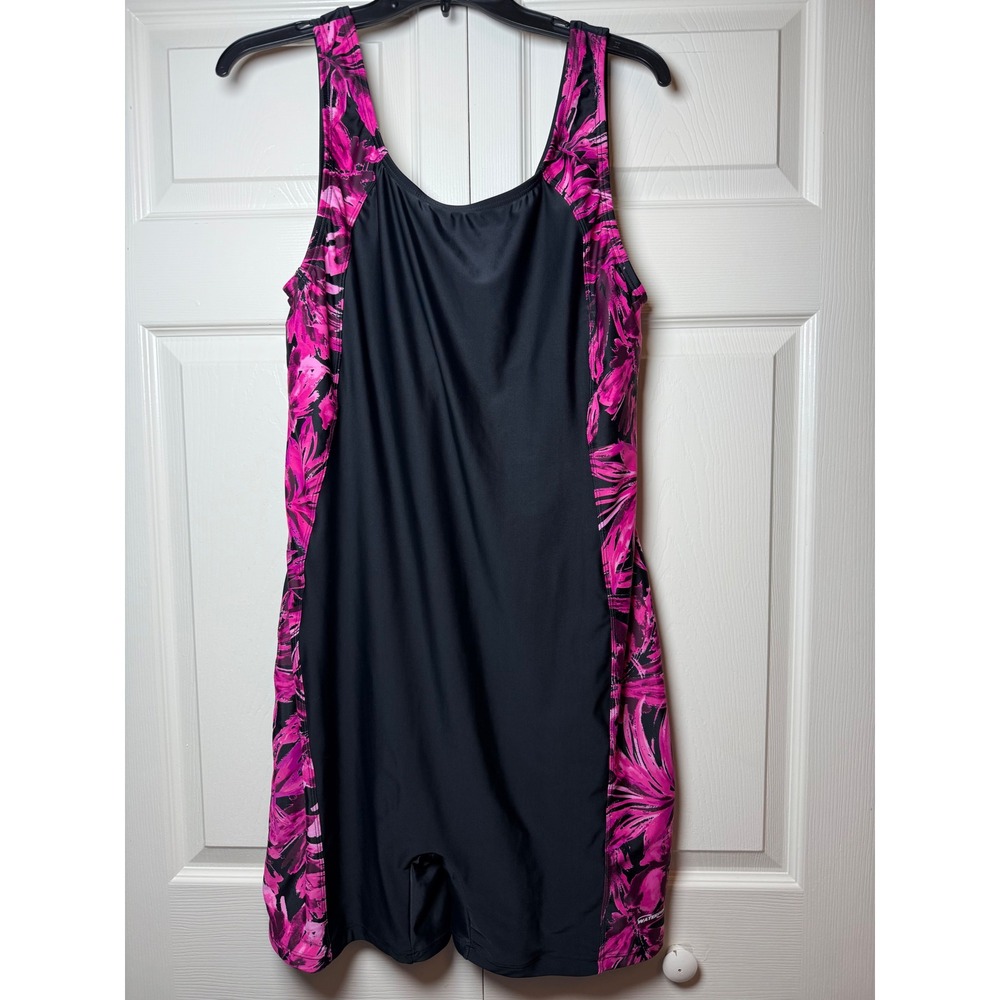 Waterpro Swimwear Womens Pink‎ Black Floral Unitard One Piece Swimsuit Size 20